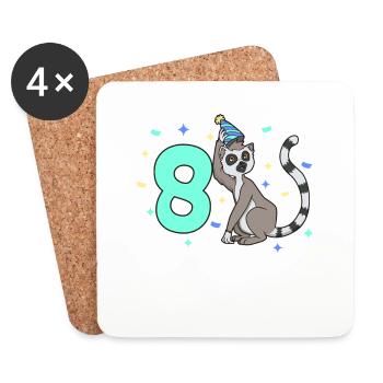 With lemur - children's birthday 8 years - Coasters (set of 4) - white - Front