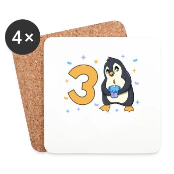 With penguin - children's birthday 3 years - Coasters (set of 4) - white - Front