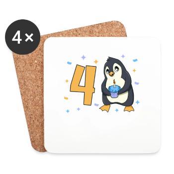 Avec pingouin - anniversaire des enfants 4 ans - Dessous de verre (lot de 4) - blanc - Devant