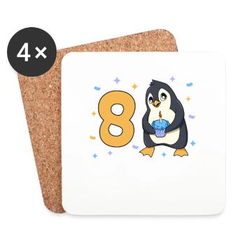 With Penguin - Children's Birthday 8 years - Coasters (set of 4) - white - Front