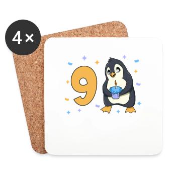 Mit Pinguin - Kinder Geburtstag 9 Jahre - Untersetzer (4er-Set) - Weiß - Vorne