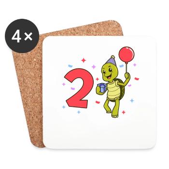 Avec tortue - anniversaire des enfants 2 ans - Dessous de verre (lot de 4) - blanc - Devant