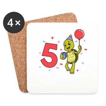 With turtle - children's birthday 5 years - Coasters (set of 4) - white - Front