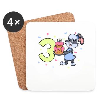 Avec lapin - fille anniversaire 3 ans - Dessous de verre (lot de 4) - blanc - Devant