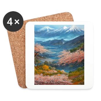 Haruno Japanese Cherry Blossom Illustration Japan - Coasters (set of 4) - white - Front