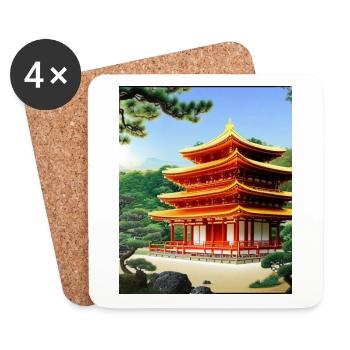 haruno japanischer Tempel illustration japan - Untersetzer (4er-Set) - Weiß - Vorne