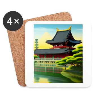 haruno japanischer Tempel illustration japan - Untersetzer (4er-Set) - Weiß - Vorne
