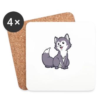 Loup Kawaii - Dessous de verre (lot de 4) - blanc - Devant