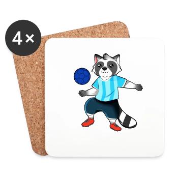 Comic Waschbär spielt Fußball - Untersetzer (4er-Set) - Weiß - Vorne