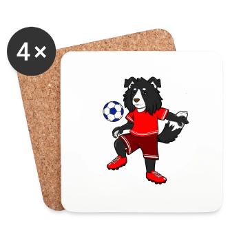 Comic Border Collie spielt Fußball - Untersetzer (4er-Set) - Weiß - Vorne