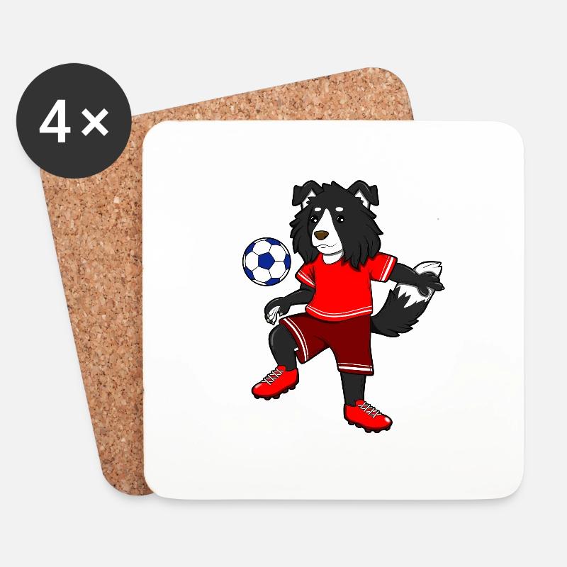 Comic Border Collie spielt Fußball - Untersetzer (4er-Set) - Weiß
