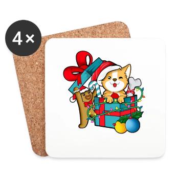 Mit Lebkuchenmann im Geschenk - Corgi Weihnachten - Untersetzer (4er-Set) - Weiß - Vorne