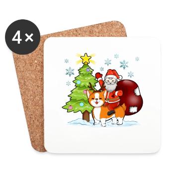 Weihnachtsmann reitet Corgi Weihnachten - Untersetzer (4er-Set) - Weiß - Vorne