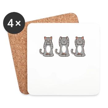 Dreimal Katze beim Reiki - Untersetzer (4er-Set) - Weiß - Vorne