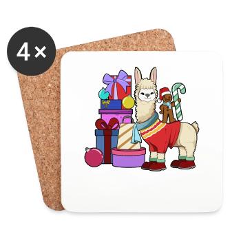 Avec Gingerbread Man - Lama Christmas - Dessous de verre (lot de 4) - blanc - Devant