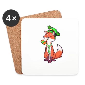 Fox Leprechaun - St Patrick's Fox - Coasters (set of 4) - white - Front