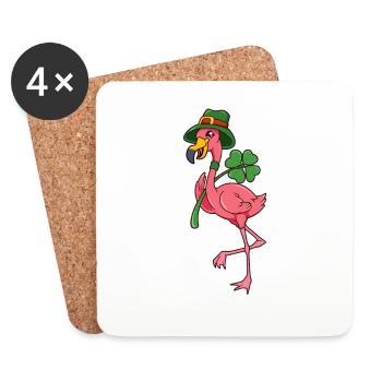 Flamant rose Leprechaun - St Patrick Flamingo - Dessous de verre (lot de 4) - blanc - Devant