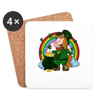Licorne Leprechaun - Licorne de St Patrick - Dessous de verre (lot de 4) - blanc - Devant