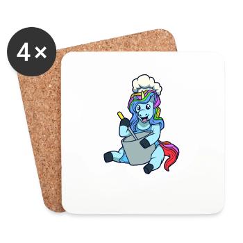 Cartoon Unicorn Cook - Coasters (set of 4) - white - Front
