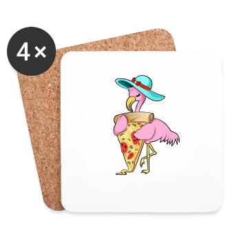 Pizza lovers - Flamingo loves pizza - Coasters (set of 4) - white - Front