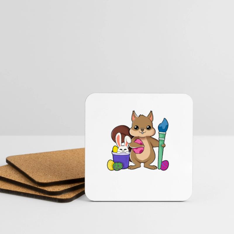 Cute squirrel paints Easter eggs Coasters (set of 4)