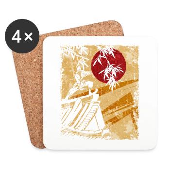 Ninja Japanese Art Vintage Fighter Retro - Coasters (set of 4) - white - Front