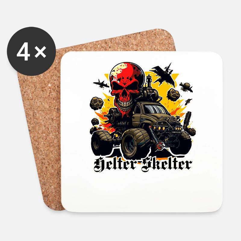 Monstertruck mit Totenkopf und voller Zerstörung - Untersetzer (4er-Set) - Weiß