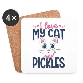 I love my cat and pickles - Gurke - Untersetzer (4er-Set) - Weiß - Vorne