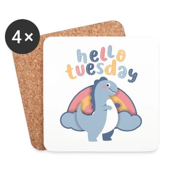 Dinosaure Kawaii, Regebogen Hello-Tuesday Dire - Dessous de verre (lot de 4) - blanc - Devant
