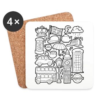 England Doodles London Big Ben Phone Booth Bus UK - Coasters (set of 4) - white - Front