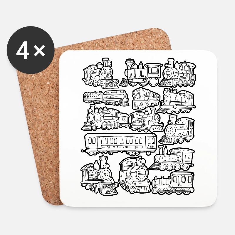 Zug Doodles Lokomotive Eisenbahn Lok Gleise Bahn - Untersetzer (4er-Set) - Weiß