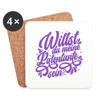 Willst du meine Patentante sein? Patenfrage dunkel - Untersetzer (4er-Set) - Weiß - Vorne