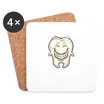 Cartoon Grinning Healthy Tooth - Dessous de verre (lot de 4) - blanc - Devant