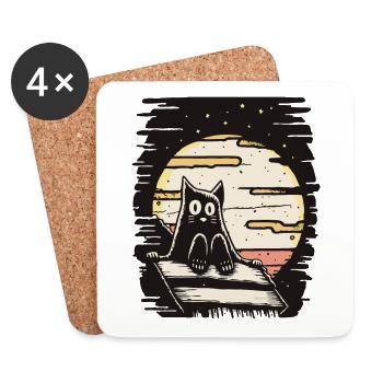 a cat sitting on the roof - Coasters (set of 4) - white - Front