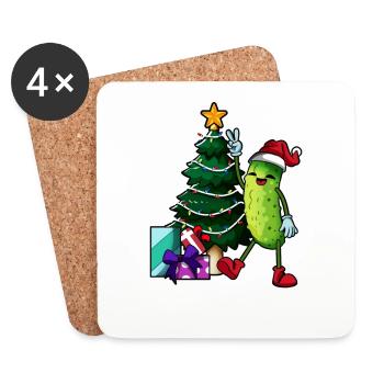 Weihnachten - Cartoon Weihnachts Gurke - Untersetzer (4er-Set) - Weiß - Vorne