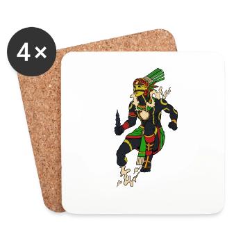 Dieu aztèque de la nuit - Tezcatlipoca - Dessous de verre (lot de 4) - blanc - Devant