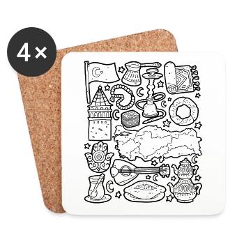 Turkey Doodles Istanbul Antalya Ankara Kebab - Coasters (set of 4) - white - Front