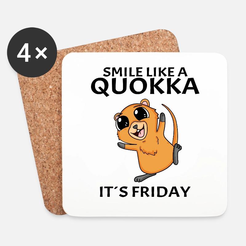 Quokka Freitag Motiv Spruch - Untersetzer (4er-Set) - Weiß