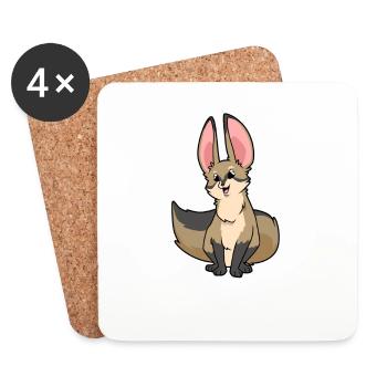 Kawaii Chien à oreilles de chauve-souris - Dessous de verre (lot de 4) - blanc - Devant