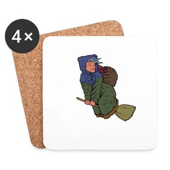 With Christmas presents on broomsticks - Befana - Coasters (set of 4) - white - Front