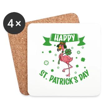 St Patrick’s Flamingo - Bonne Saint-Patrick - Dessous de verre (lot de 4) - blanc - Devant