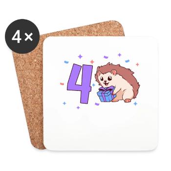 With hedgehog - children's birthday 4 years - Coasters (set of 4) - white - Front