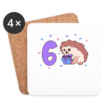 Mit Igel - Kinder Geburtstag 6 Jahre - Untersetzer (4er-Set) - Weiß - Vorne