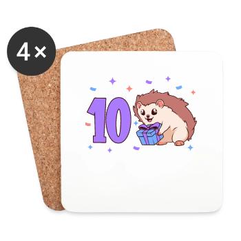Avec hérisson - anniversaire des enfants 10 ans - Dessous de verre (lot de 4) - blanc - Devant