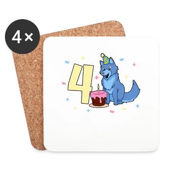 With Wolf - Children's Birthday 4 Years - Coasters (set of 4) - white - Front