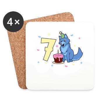 Avec Wolf - Anniversaire des enfants 7 ans - Dessous de verre (lot de 4) - blanc - Devant