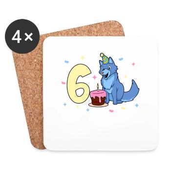 Mit Wolf - Kinder Geburtstag 6 Jahre - Untersetzer (4er-Set) - Weiß - Vorne