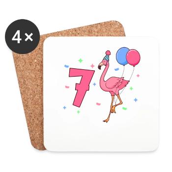 Avec Flamingo - Fille Anniversaire 7 Ans - Dessous de verre (lot de 4) - blanc - Devant