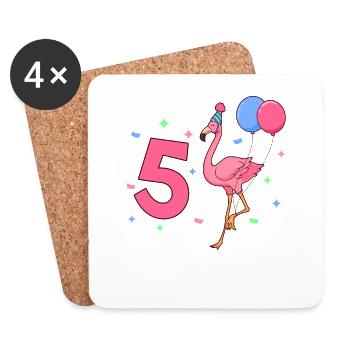 With Flamingo - Girls Birthday 5 Years - Coasters (set of 4) - white - Front