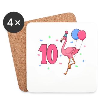 Mit Flamingo - Mädchen Geburtstag 10 Jahre - Untersetzer (4er-Set) - Weiß - Vorne